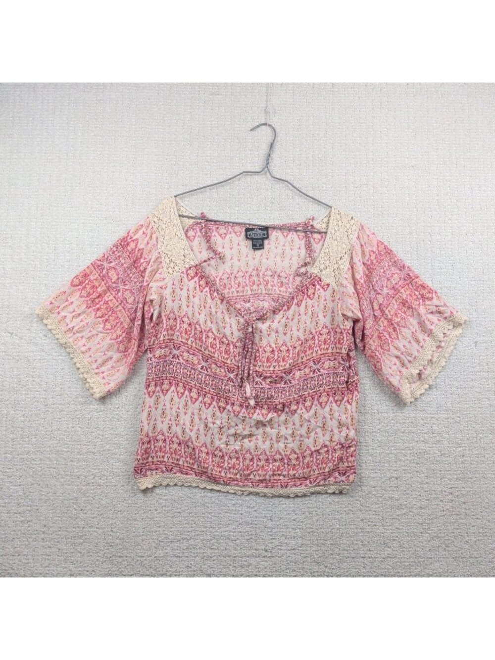 Vintage Angie Blouse Top Womens S Multicolor Boho Floral Peasant Crochet Indie